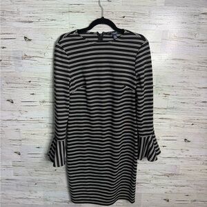 Chaps Black and White Striped Midi Dress size 6 bell sleeves